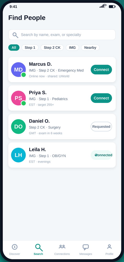 Find People search with filters for Step 1, Step 2 CK, IMG, and nearby.